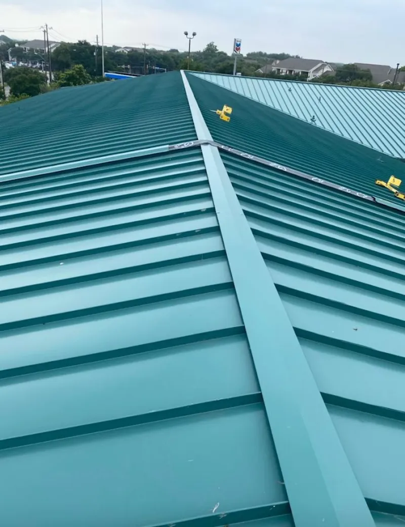 Green commercial metal roof ridge and valley for Metal Roof Repair in Puyallup